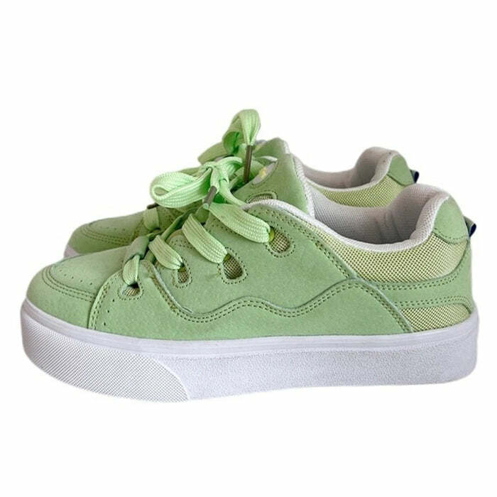 Y2K Fashion Light Green Skater Sneakers - Trendy 2000s Style Footwear