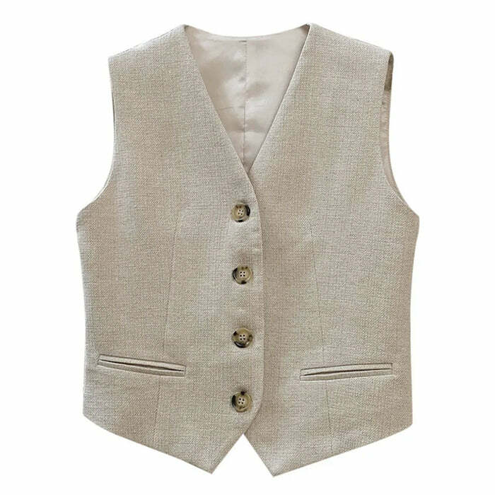 Y2K Fashion Linen Vest: Embrace 2000s Style with Vintage Aesthetic