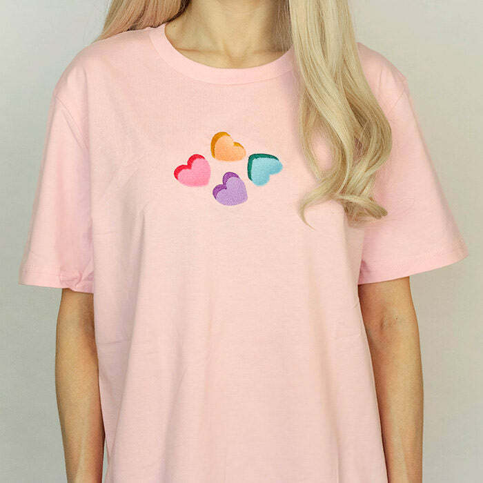 Y2K Fashion Love Hearts Candy T-Shirt - Retro 2000s Style Tee