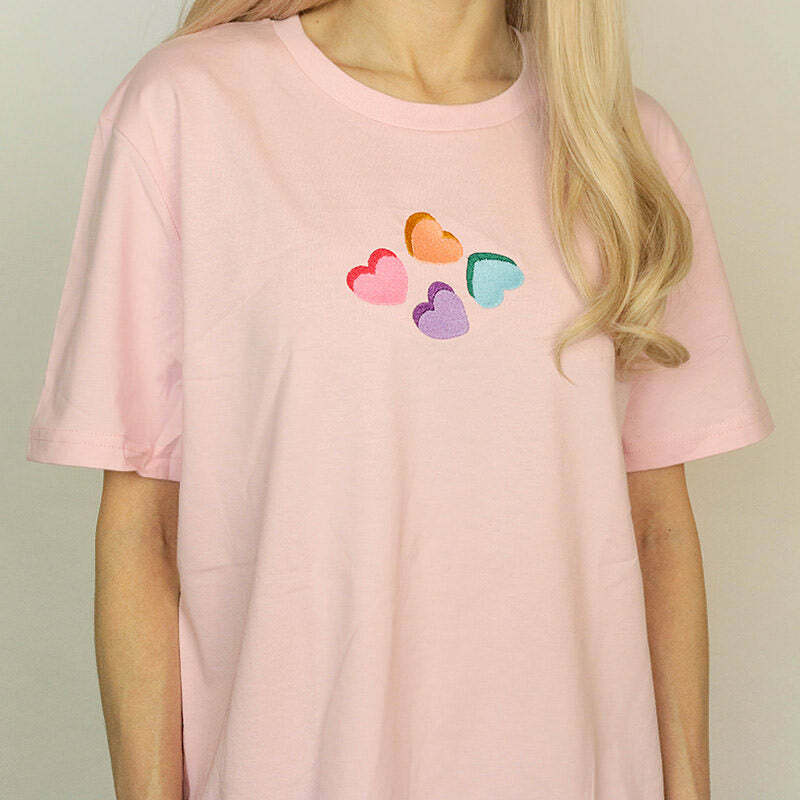 Y2K Fashion Love Hearts Candy T-Shirt - Retro 2000s Style Tee