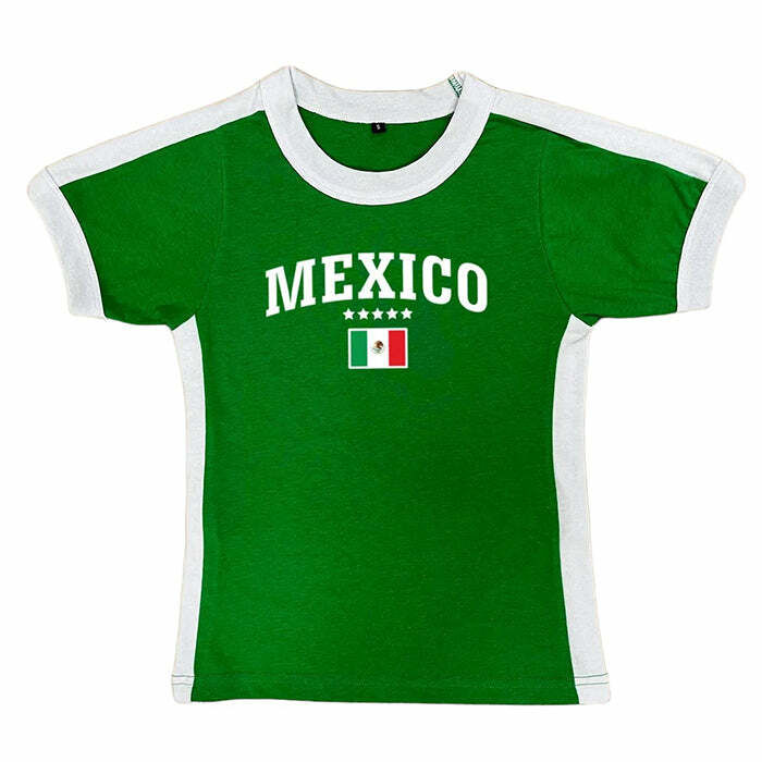 Y2K Fashion Mexico Raglan Baby Tee - Trendy 2000s Style Top