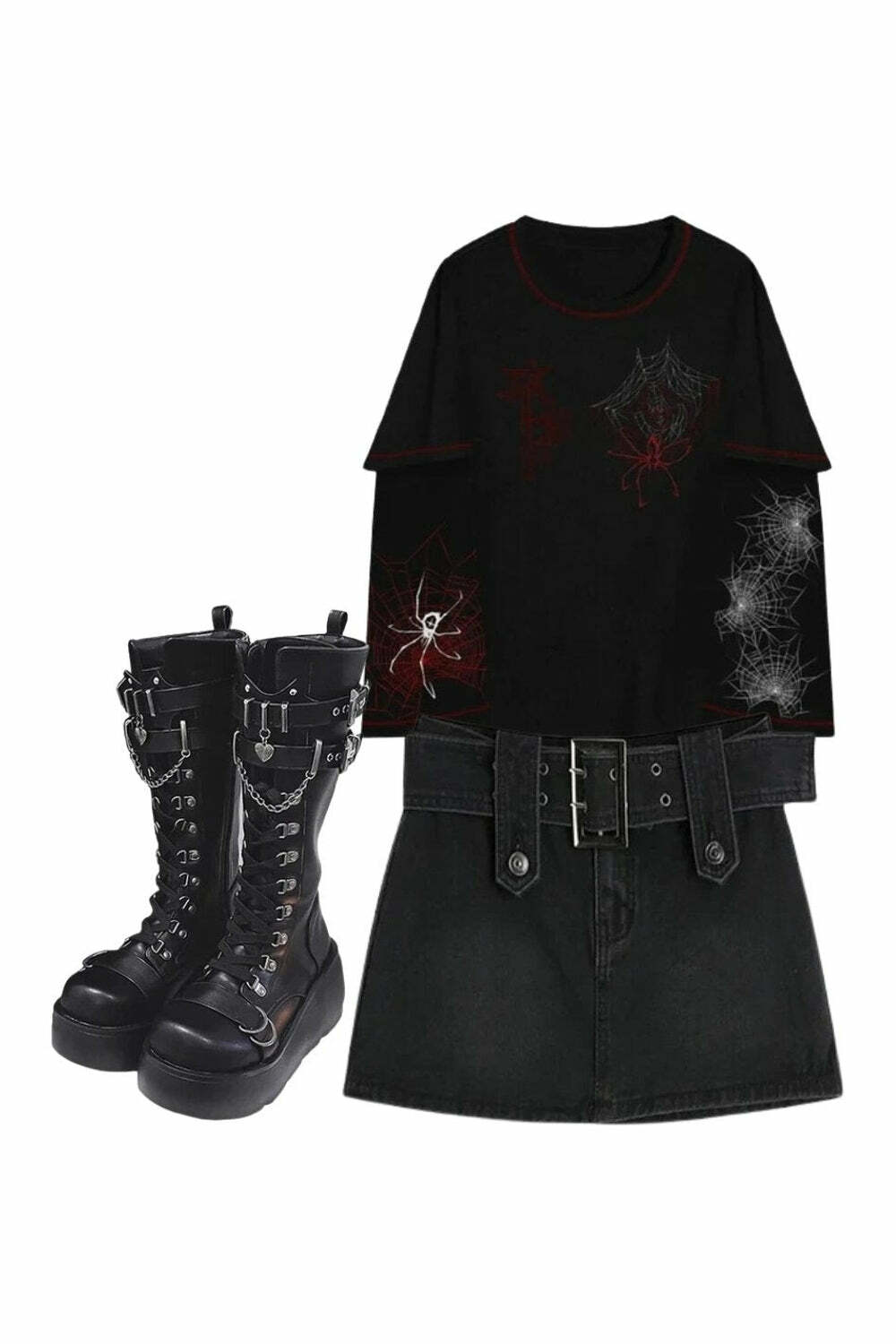 Y2K Fashion: Midnight Rebel Mini Skirt, Fall Alt Hoodie & Combat Boots