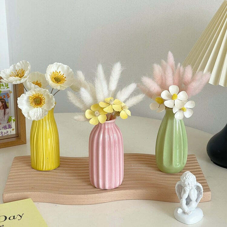 Y2K Fashion Minimalist Aesthetic Pastel Flower Vase - 2000s Style Decor