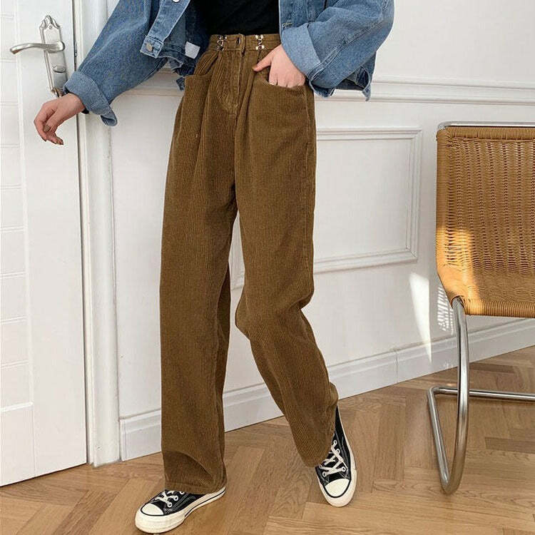 Y2K Fashion Minimalist Cord Pants: Trendy 2000s Style for Effortless Looks