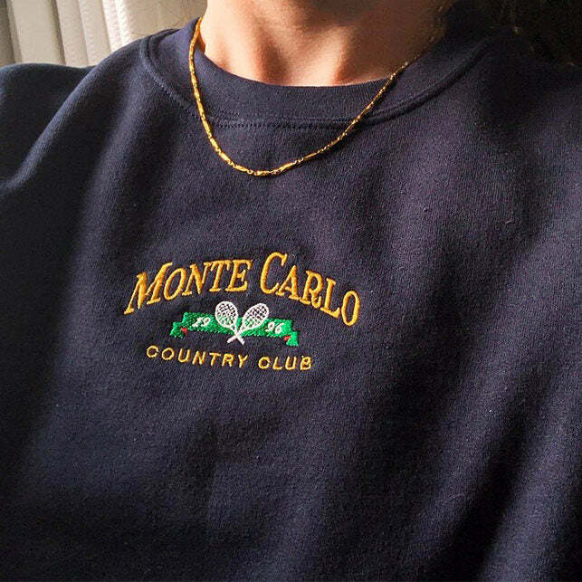 Y2K Fashion Monte Carlo Tennis Sweatshirt - Retro 2000s Style Top