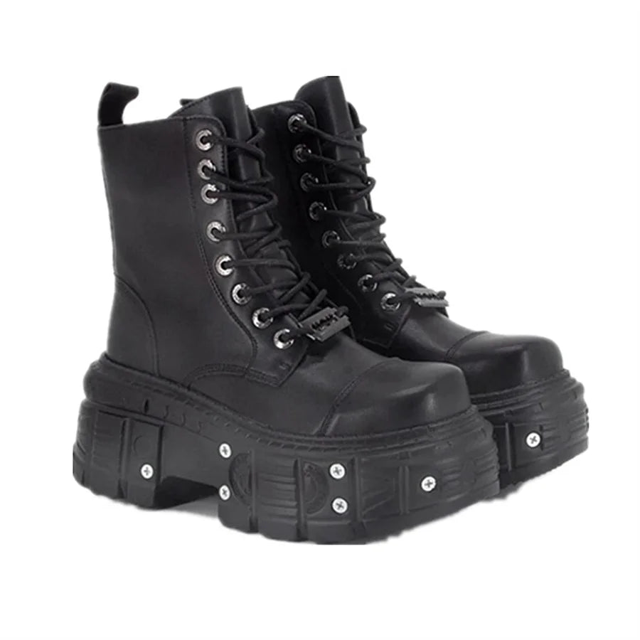 Y2K Fashion Neo-Punk Platform Combat Boots for Bold 2000s Style