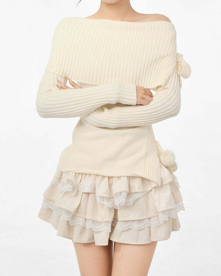 Y2K Fashion Off-Shoulder Sweater: Trendy 2000s Style for Every Occasion