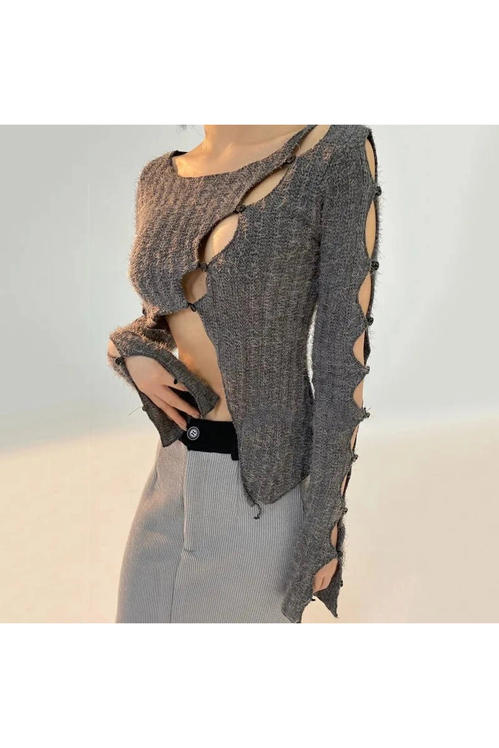 Y2K Fashion Open Weave Cutout Sweater - Trendy 2000s Style Top