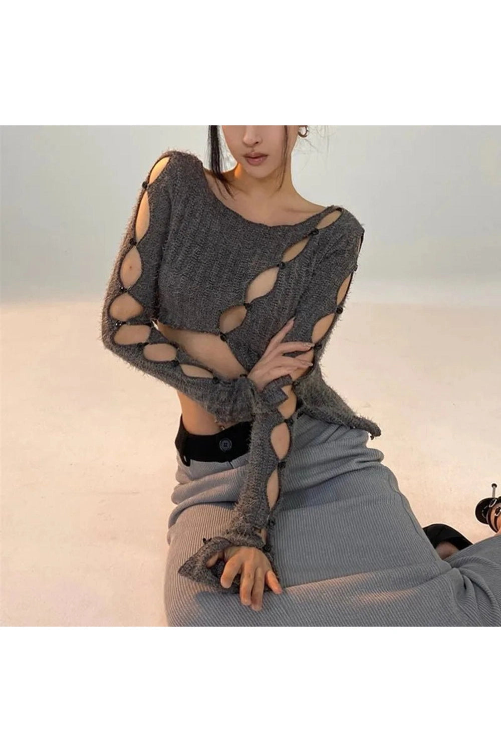 Y2K Fashion Open Weave Cutout Sweater - Trendy 2000s Style Top