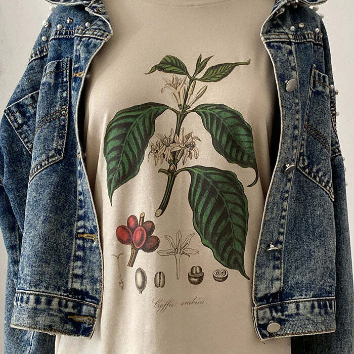 Y2K Fashion Oversized Botanical Tee - Trendy 2000s Style Top