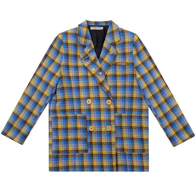 Y2K Fashion Oversized Plaid Blazer - Trendy 2000s Style Outerwear