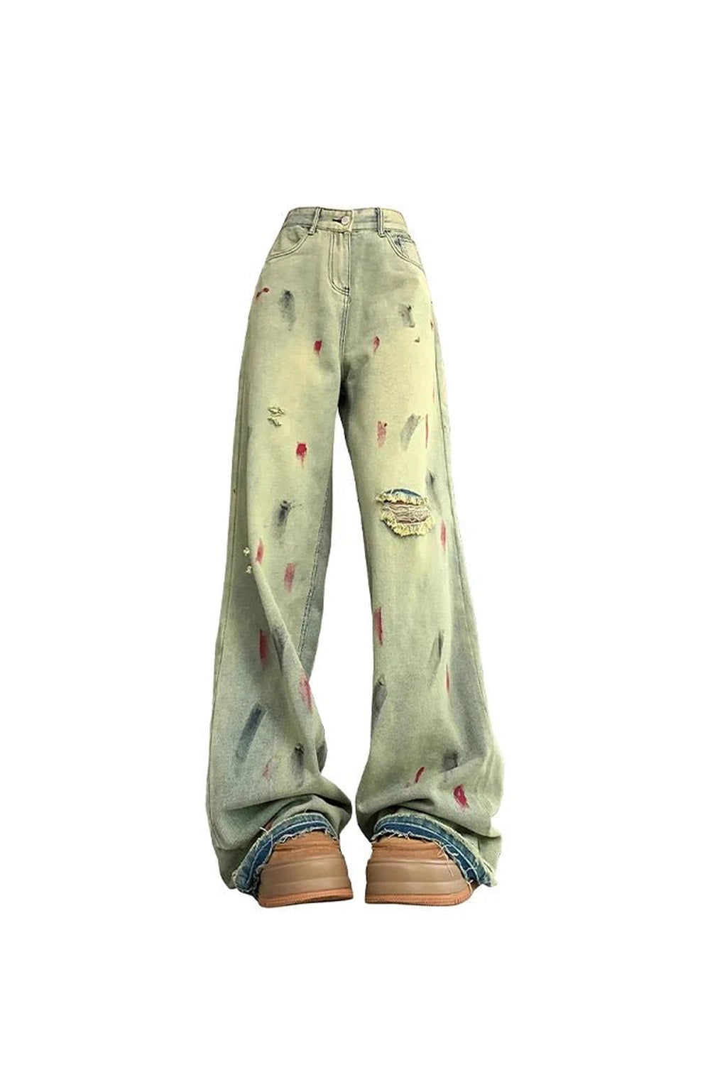 Y2K Fashion Paint Splatter Grunge Wide-Leg Jeans for Trendy Outfits