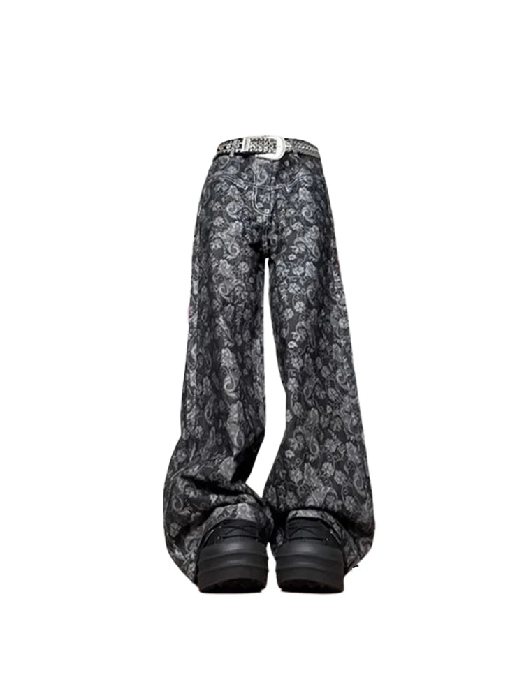 Y2K Fashion Paisley Shadow Wide-Leg Pants - Trendy 2000s Style