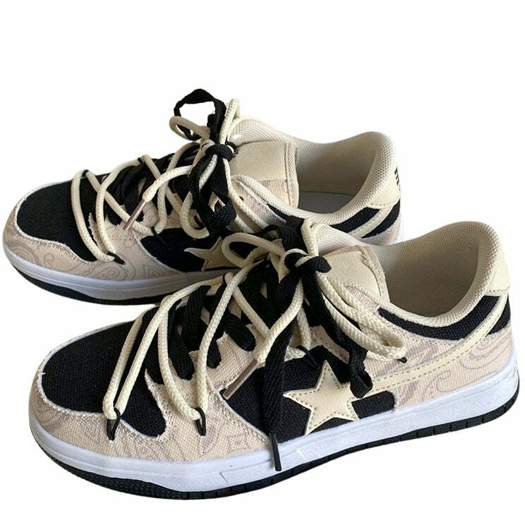 Y2K Fashion Paisley Shooting Star Sneakers - Trendy 2000s Style Footwear