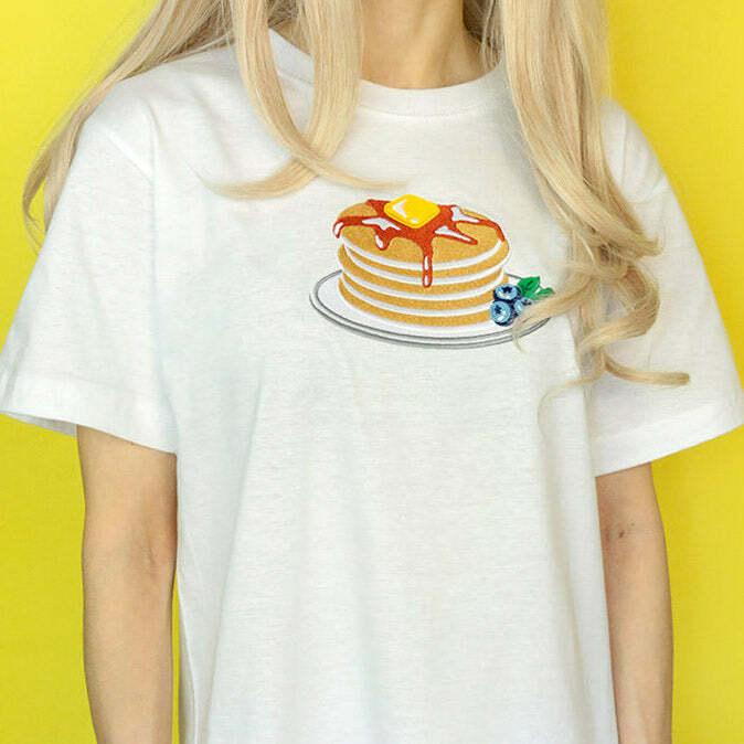 Y2K Fashion Pancakes T-Shirt - Trendy 2000s Style, Size S