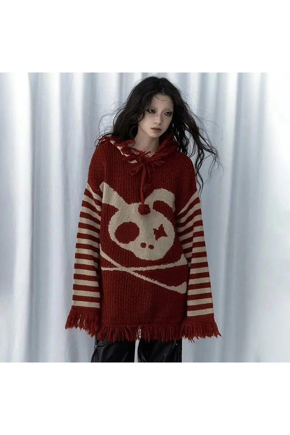 Y2K Fashion Panda Punk Fringed Sweater - Trendy 2000s Style Top