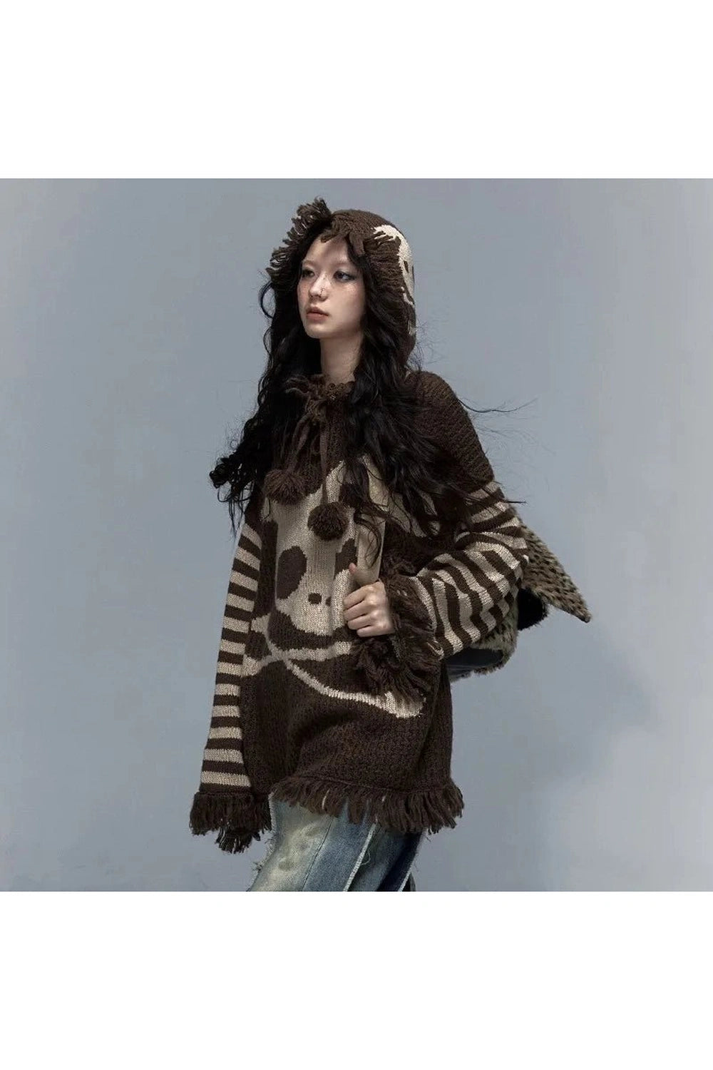 Y2K Fashion Panda Punk Fringed Sweater - Trendy 2000s Style Top