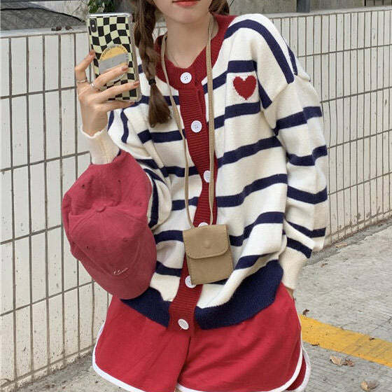 Y2K Fashion Paris Striped Cardigan - Trendy 2000s Style Essential