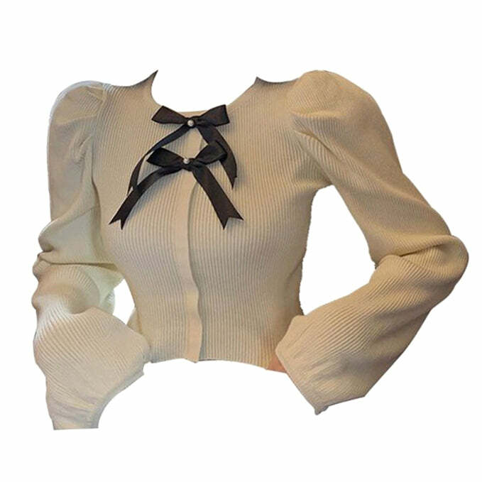 Y2K Fashion Parisian Ribbed Top with Bows - Trendy 2000s Style