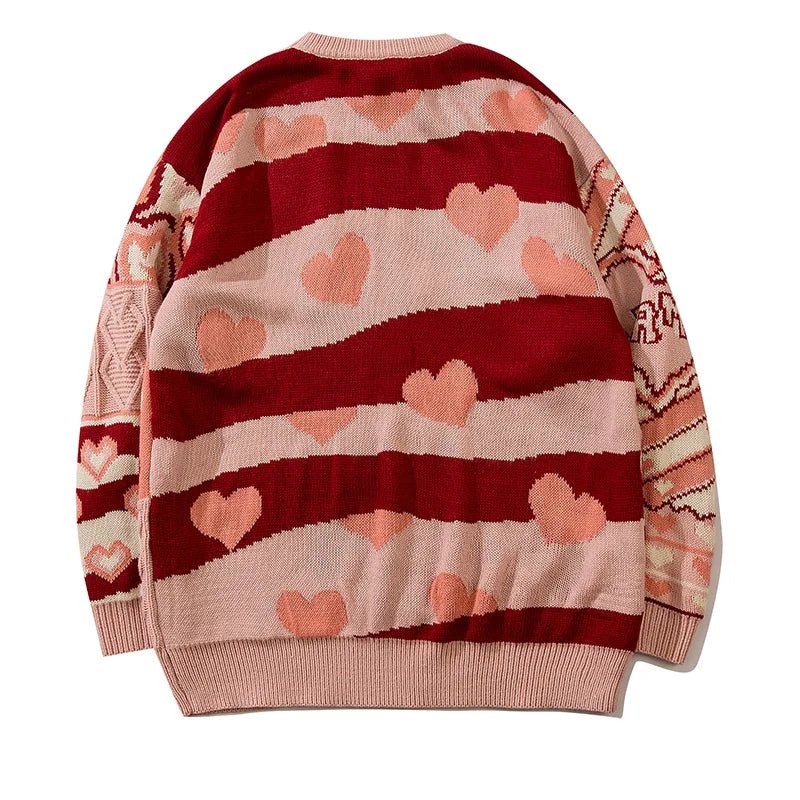 Y2K Fashion Patchwork Heart Oversized Sweater - 2000s Style Essential