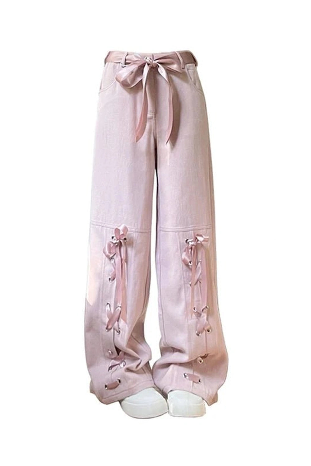 Y2K Fashion Pink Bow Lace-Up Pants - Trendy 2000s Style Outfit