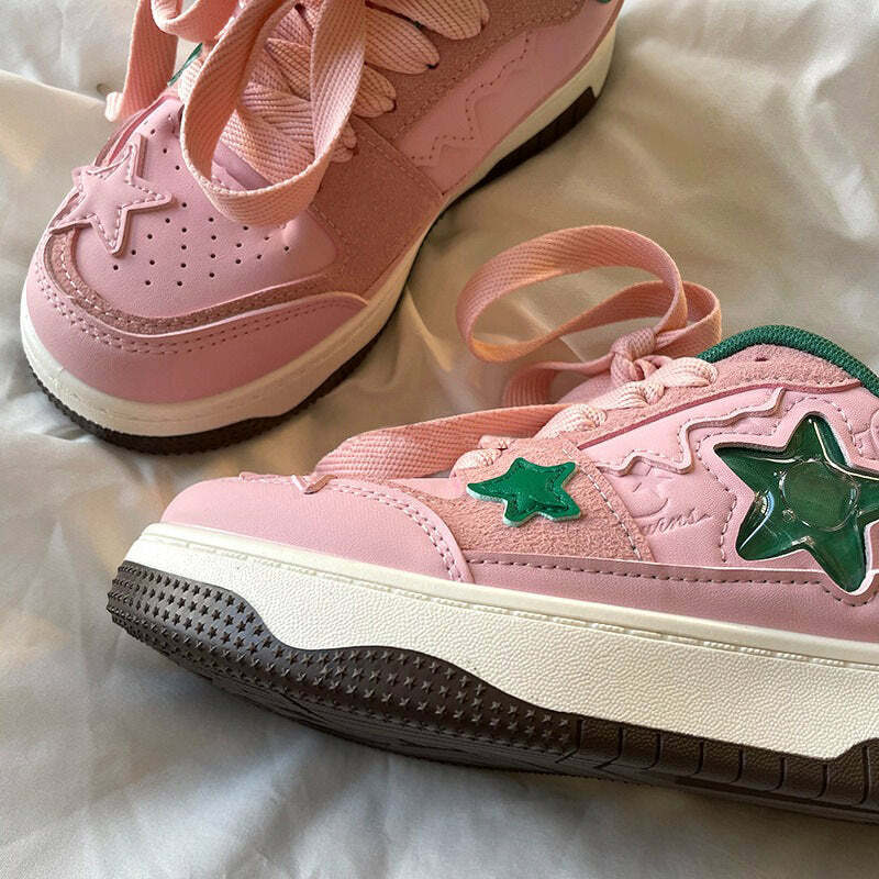 Y2K Fashion Pink & Green Aesthetic Star Sneakers for Trendy Outfits