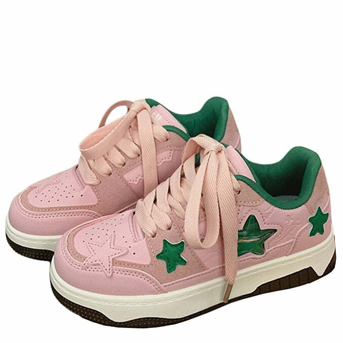 Y2K Fashion Pink & Green Aesthetic Star Sneakers for Trendy Outfits