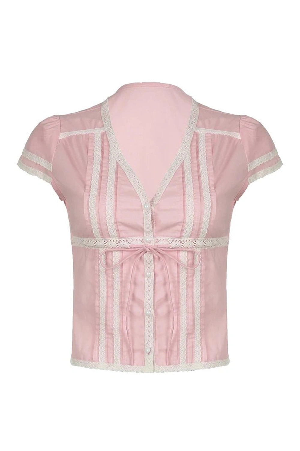 Y2K Fashion Pink Lace Trim Bow Blouse - 2000s Style Top for Women