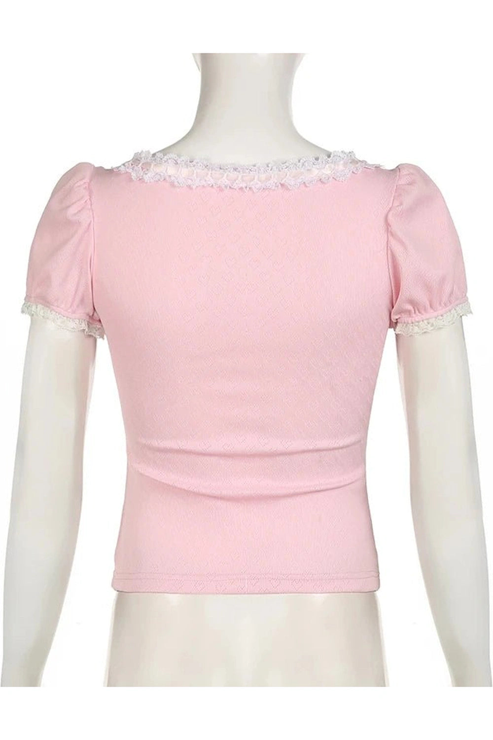 Y2K Fashion Pink Lace-Trim Puff Sleeve Top - 2000s Style Essential