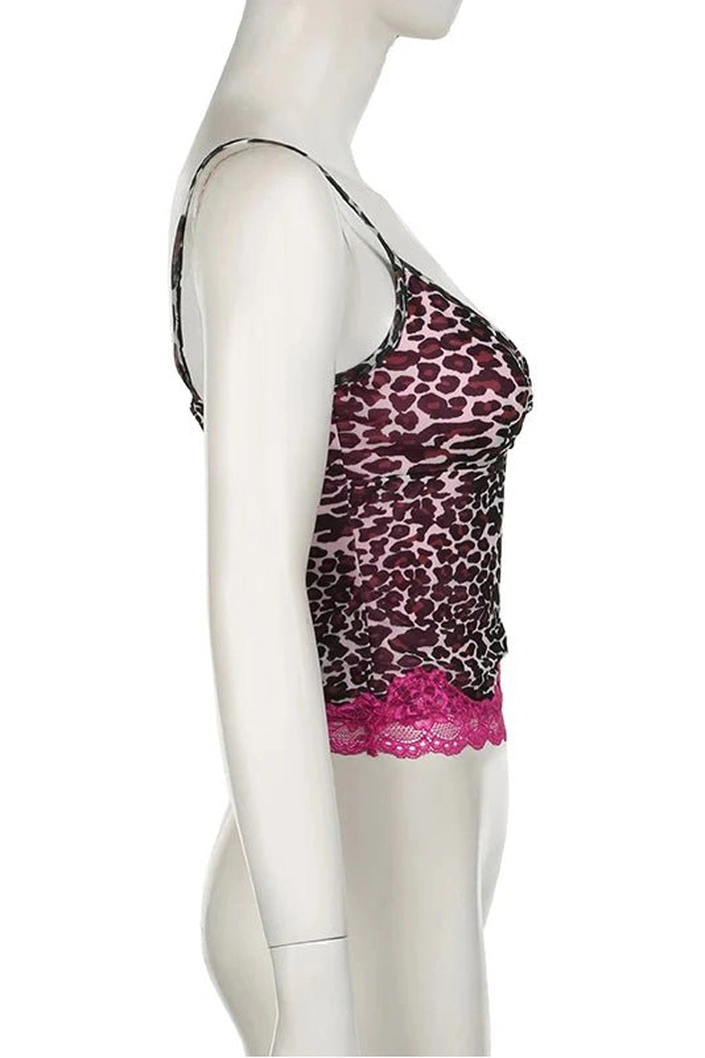 Y2K Fashion Pink Leopard Lace Trim Top - Trendy 2000s Style Essential