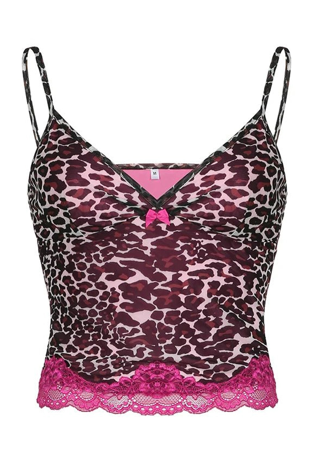 Y2K Fashion Pink Leopard Lace Trim Top - Trendy 2000s Style Essential