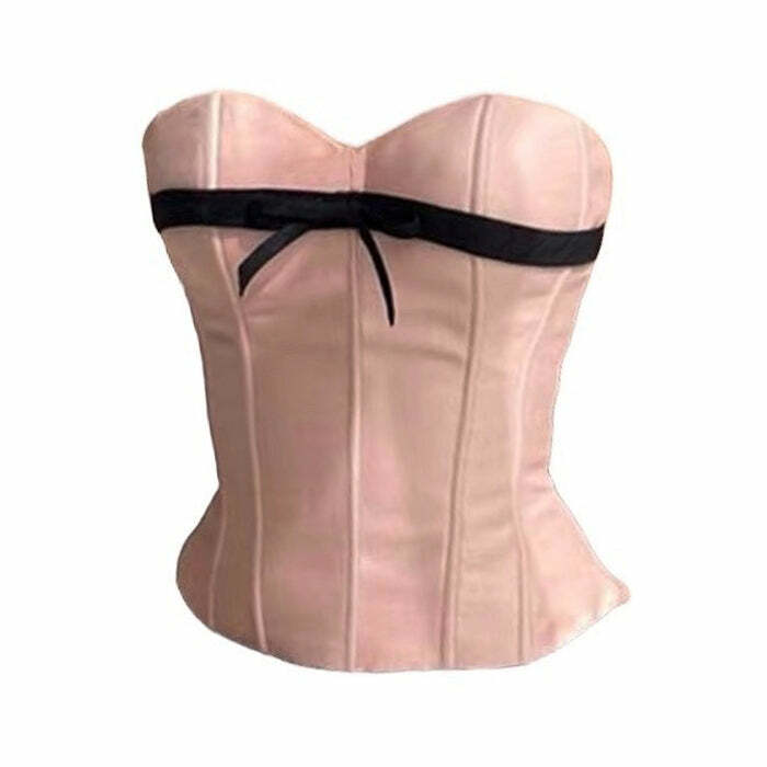 Y2K Fashion Pink Satin Bow Corset - Trendy 2000s Style Top