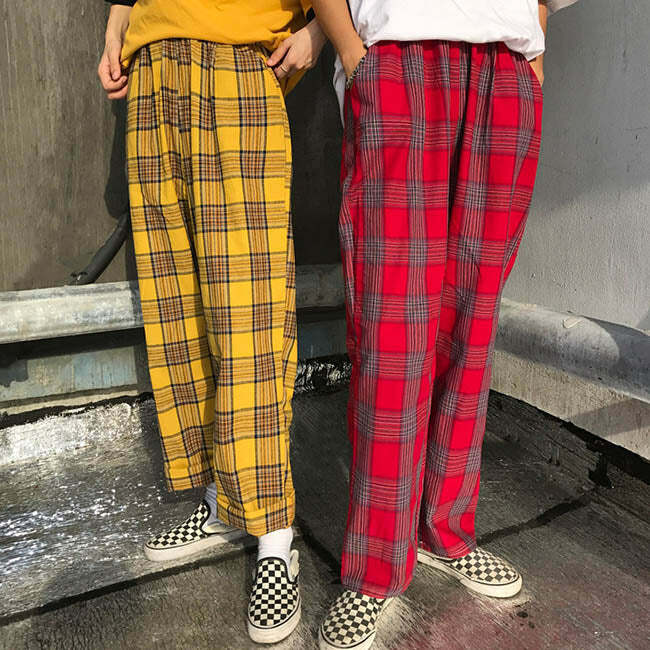 Y2K Fashion Plaid Check Pants - Retro 2000s Style for Trendy Looks