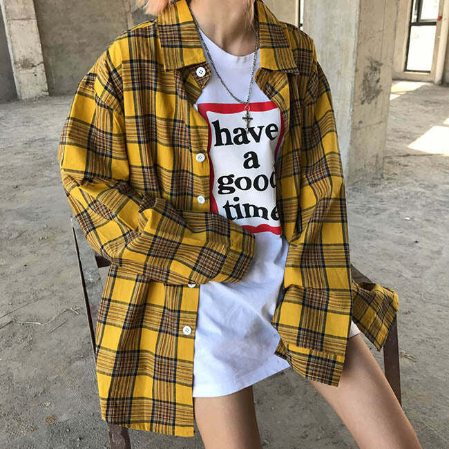 Y2K Fashion Plaid Check Shirt - Retro 2000s Style for Trendy Looks