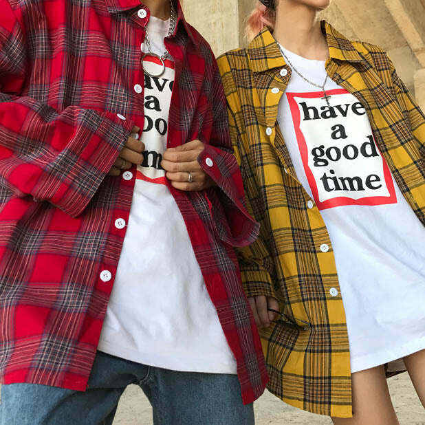 Y2K Fashion Plaid Check Shirt - Retro 2000s Style for Trendy Looks