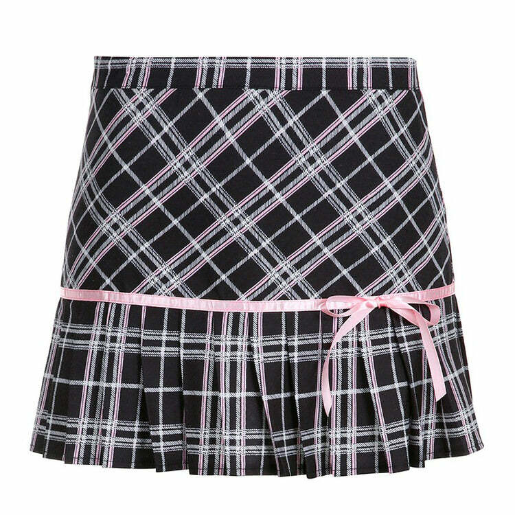 Y2K Fashion Plaid Coquette Ribbon Mini Skirt - Trendy 2000s Style