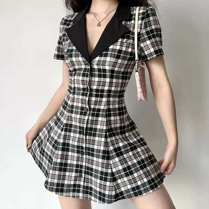 Y2K Fashion Plaid Dress - Trendy 2000s Style for a Chic Aesthetic