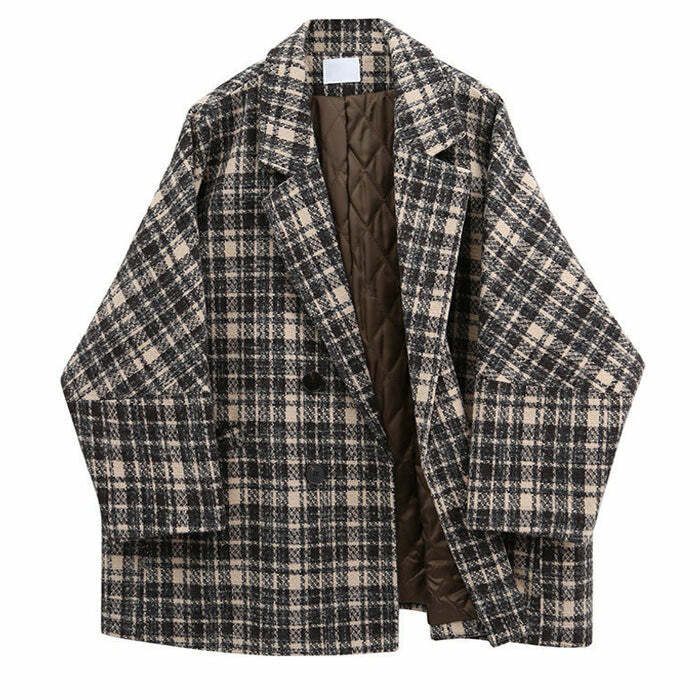 Y2K Fashion Plaid Jacket - Vintage 2000s Style Outerwear for Trendsetters