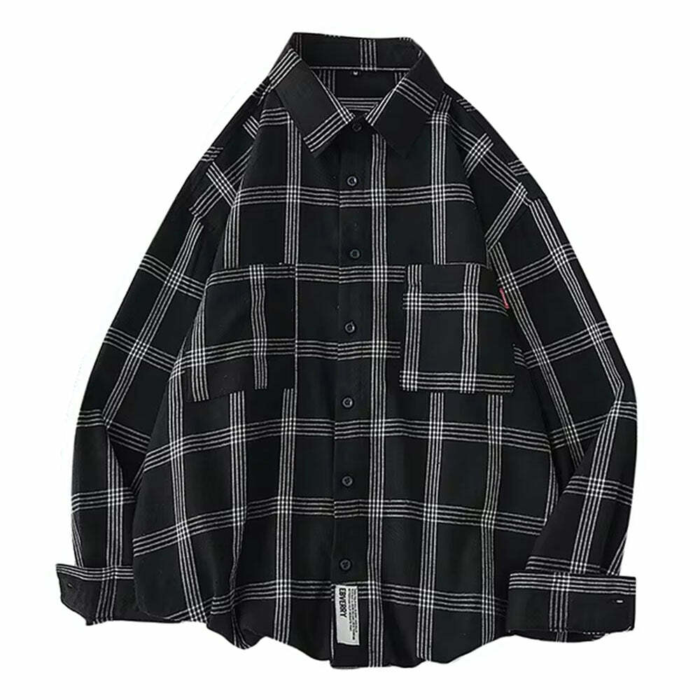 Y2K Fashion Plaid Oversized Shirt - Retro 2000s Style Top for Women