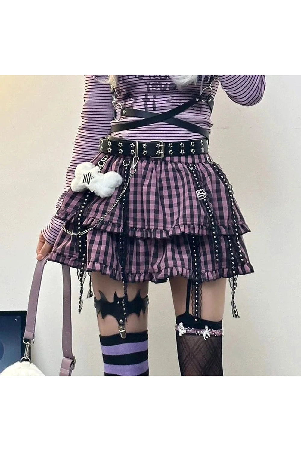 Y2K Fashion Plaid Punk Chain Skirt - 2000s Style Aesthetic Outfit