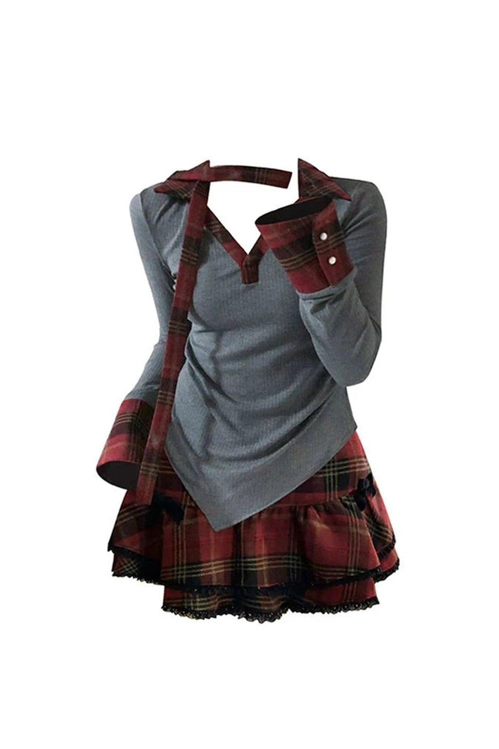 Y2K Fashion Plaid Punk Layered Set - Trendy 2000s Style Outfits