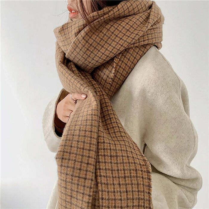 Y2K Fashion Plaid Scarf - Trendy 2000s Style Accessory for Cozy Vibes