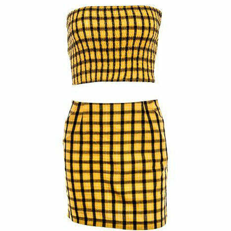 Y2K Fashion Plaid Top & Skirt Set - Trendy 2000s Style Outfits