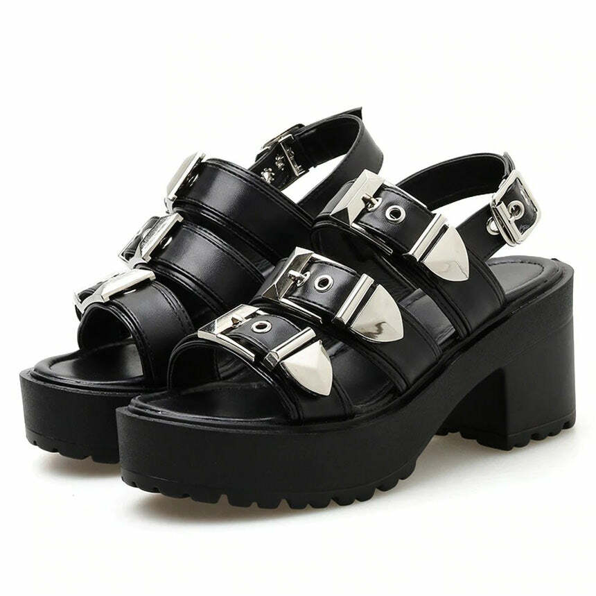 Y2K Fashion Pocket Money Buckle Sandals - Trendy 2000s Style Footwear