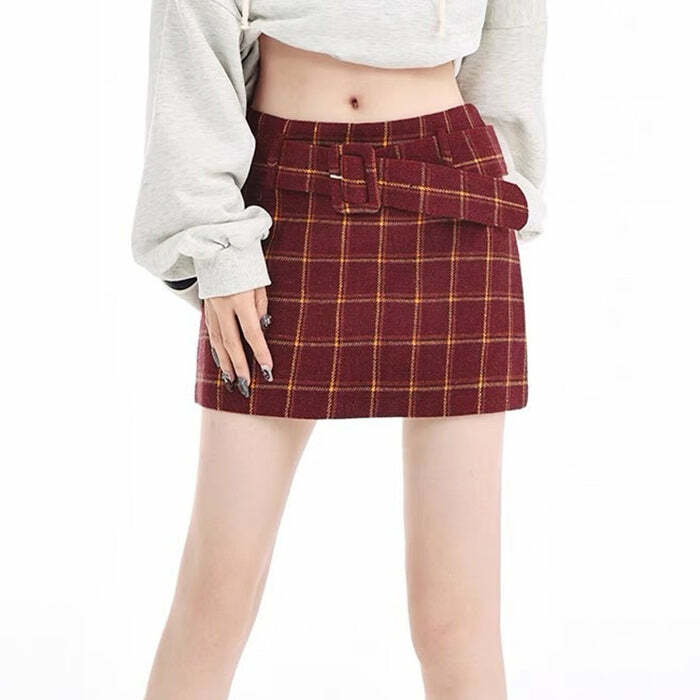 Y2K Fashion Pop of Red Plaid Skirt - Trendy 2000s Style Outfit