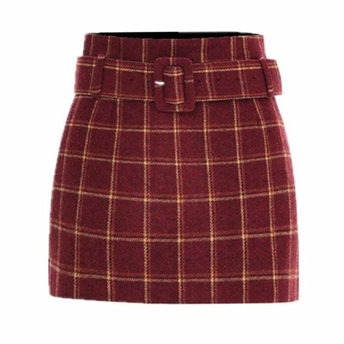 Y2K Fashion Pop of Red Plaid Skirt - Trendy 2000s Style Outfit