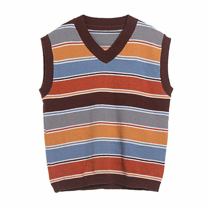 Y2K Fashion Prep School Striped Knit Vest - 2000s Style Aesthetic Top