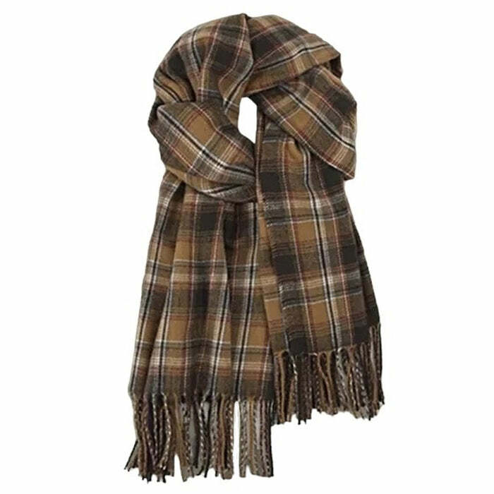 Y2K Fashion Preppy Aesthetic Plaid Scarf - 2000s Style Accessory