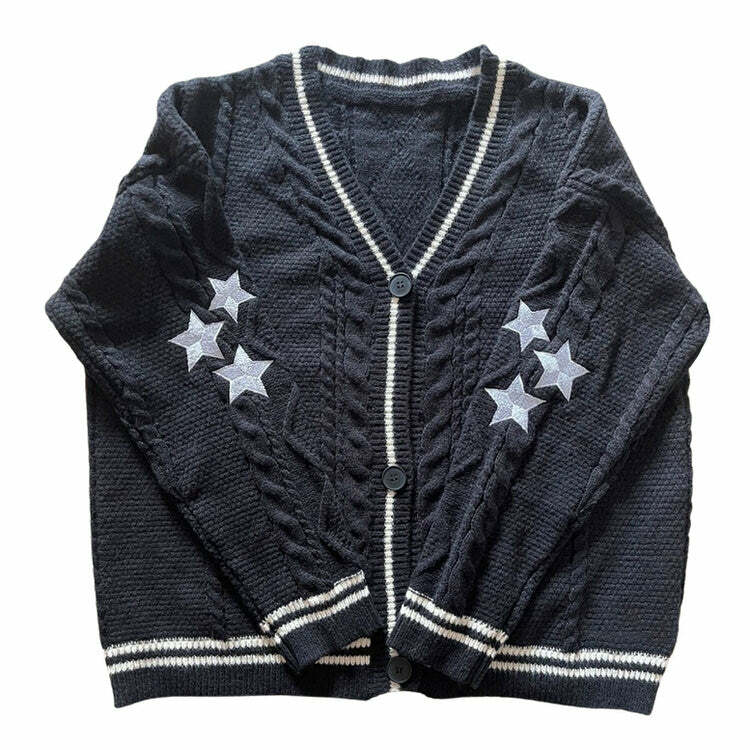 Y2K Fashion Preppy Aesthetic Star Cardigan - 2000s Style Essential