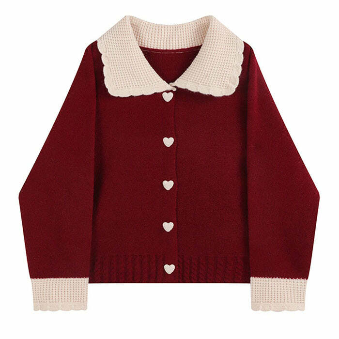 Y2K Fashion Preppy Collar Knit Cardigan - 2000s Style Essential